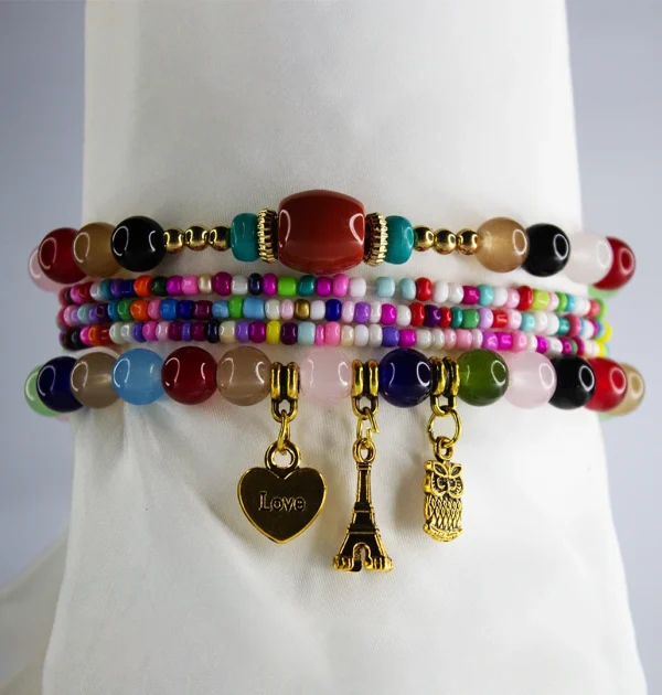 Boho Owl Pendant Bracelet Set ( Colourfull )