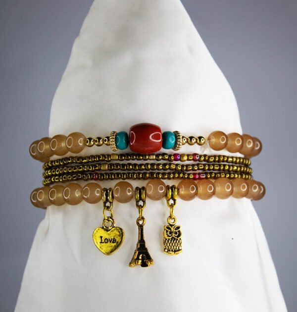 Boho Owl Pendant Bracelet Set ( Gold )