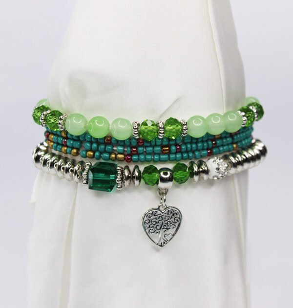 Boho Owl Pendant Bracelet Set ( Green )